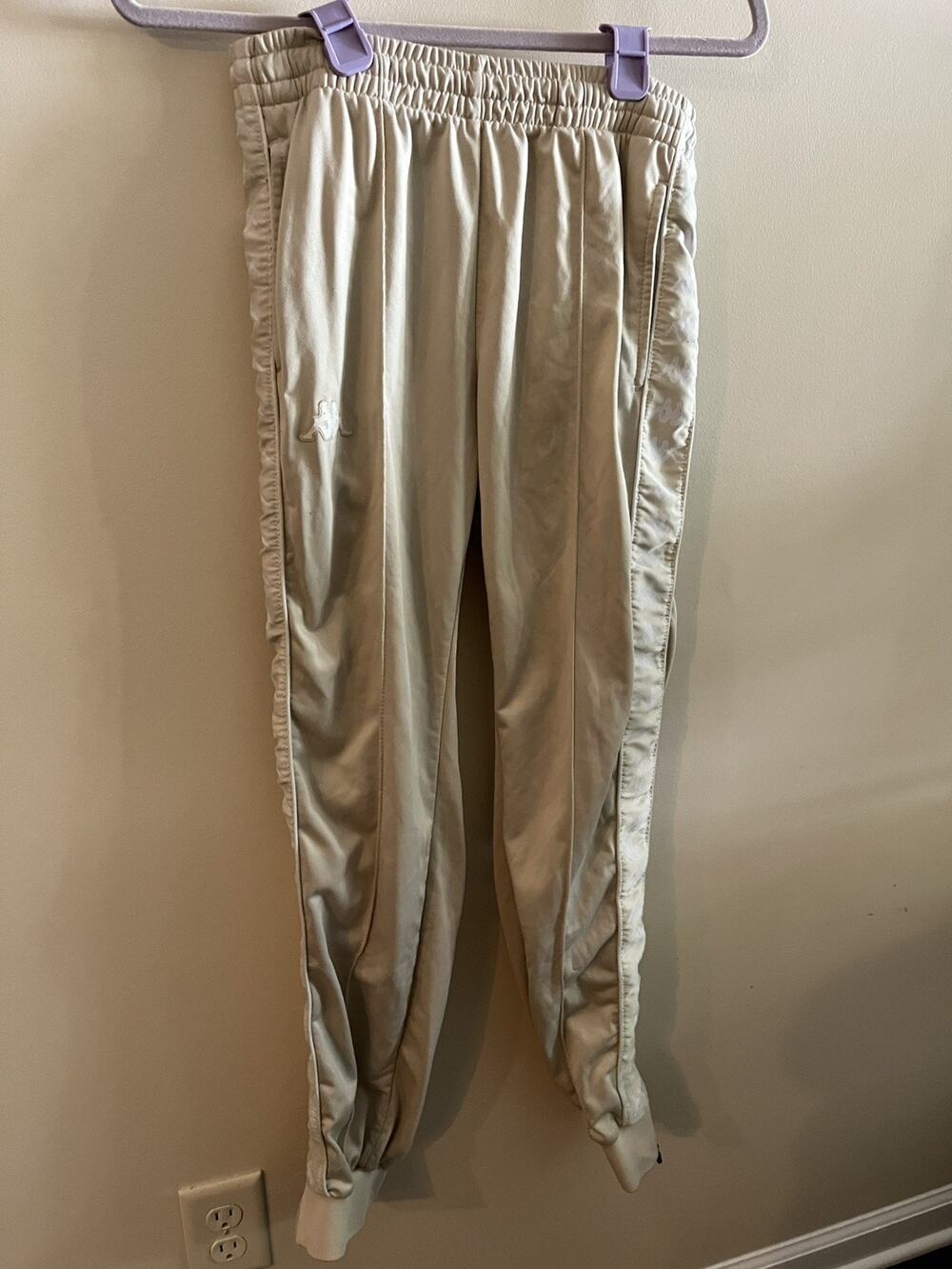 Kappa Sport Track Trousers Pants Joggers Side Stripe Athleisure Beige Size S